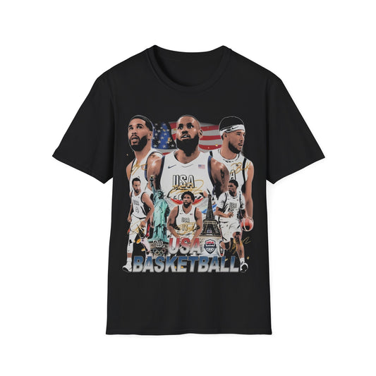 Vintage 90s Basketball Bootleg Style T-Shirt, USA GOLD 2024 Retro Basketball Shirt Unisex Graphic Tee