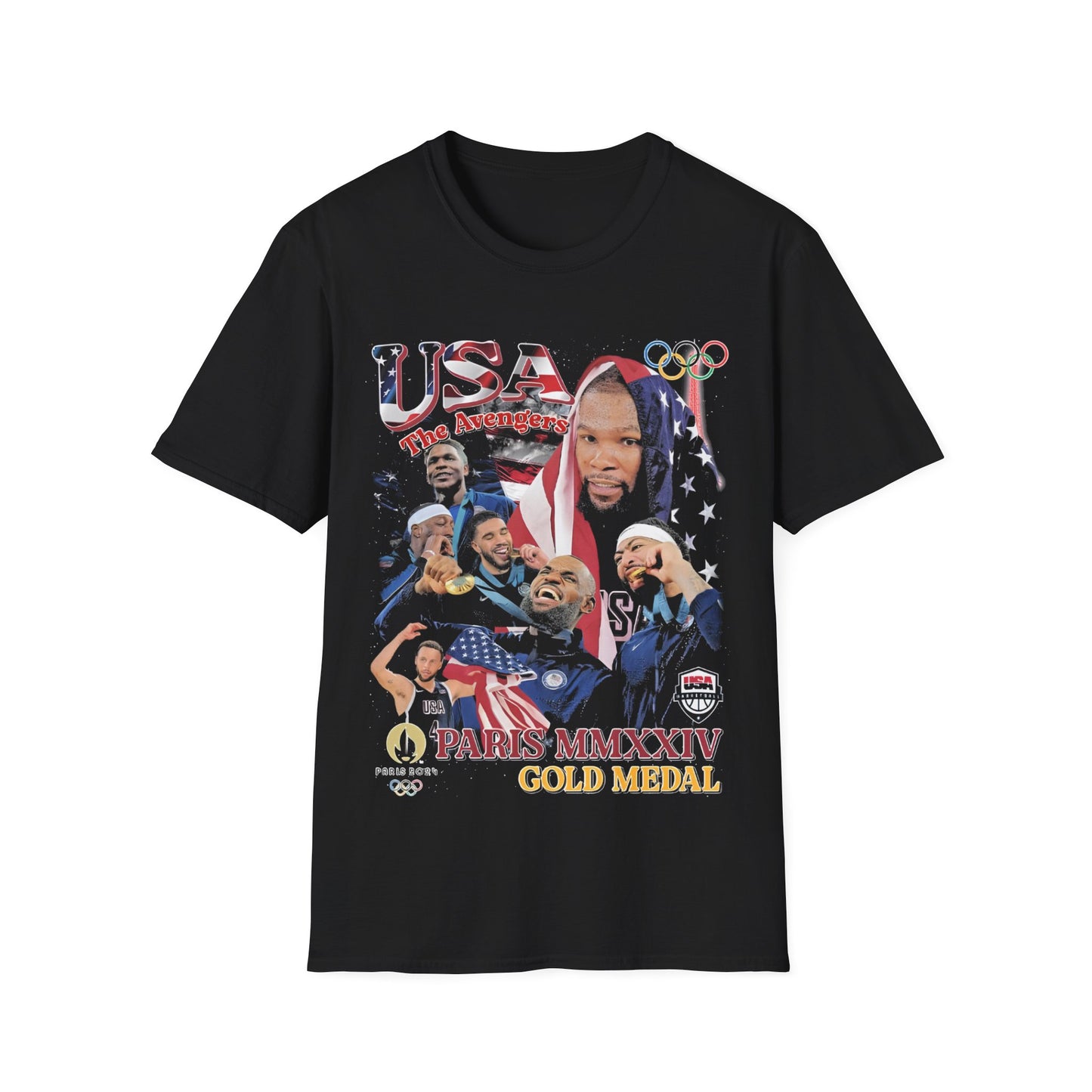 Vintage 90s Basketball Bootleg Style T-Shirt, 2024 USA GOLD Retro Basketball Shirt Unisex Graphic Tee