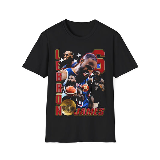 Vintage 90s Basketball Bootleg Style T-Shirt, LEBRON JAMES USA GOLD Retro Basketball Shirt Unisex Graphic Tee