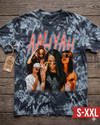 AALIYAH Jumbo Print Acid Washed Vintage 90s Style Heavyweight T Shirt