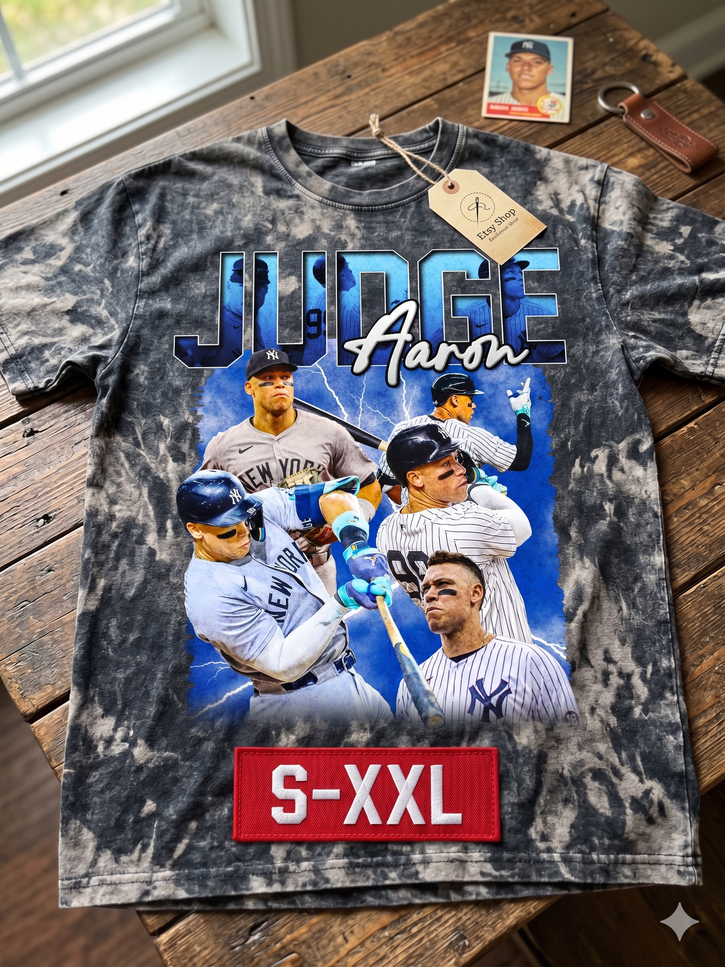 AARON JUDGE Jumbo Print Acid Washed Vintage 90s Style Heavyweight T Shirt