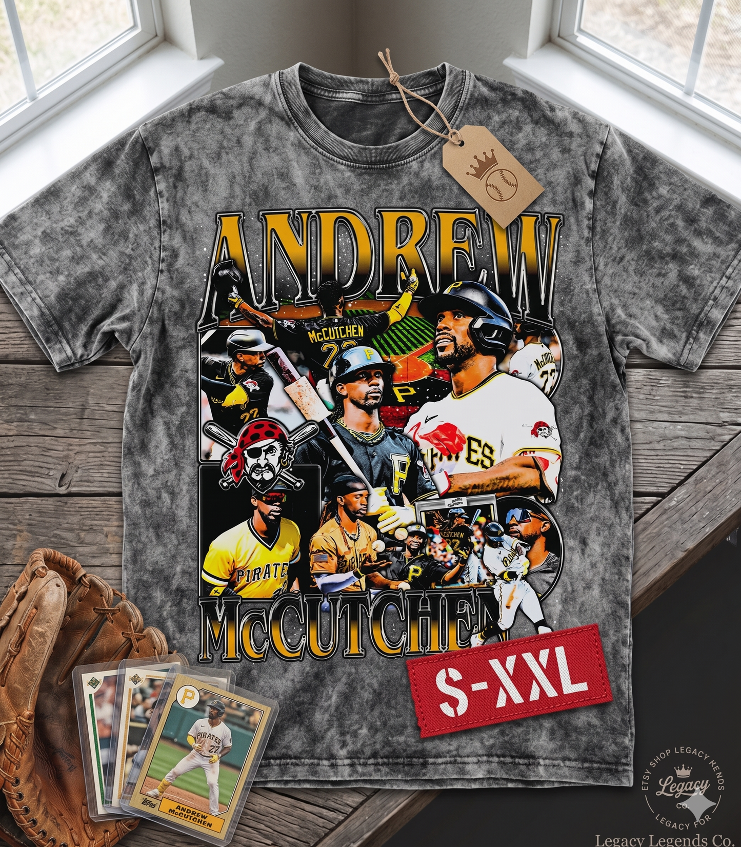 ANDREW MCCUTCHEN Jumbo Print Acid Washed Vintage 90s Style Heavyweight T Shirt