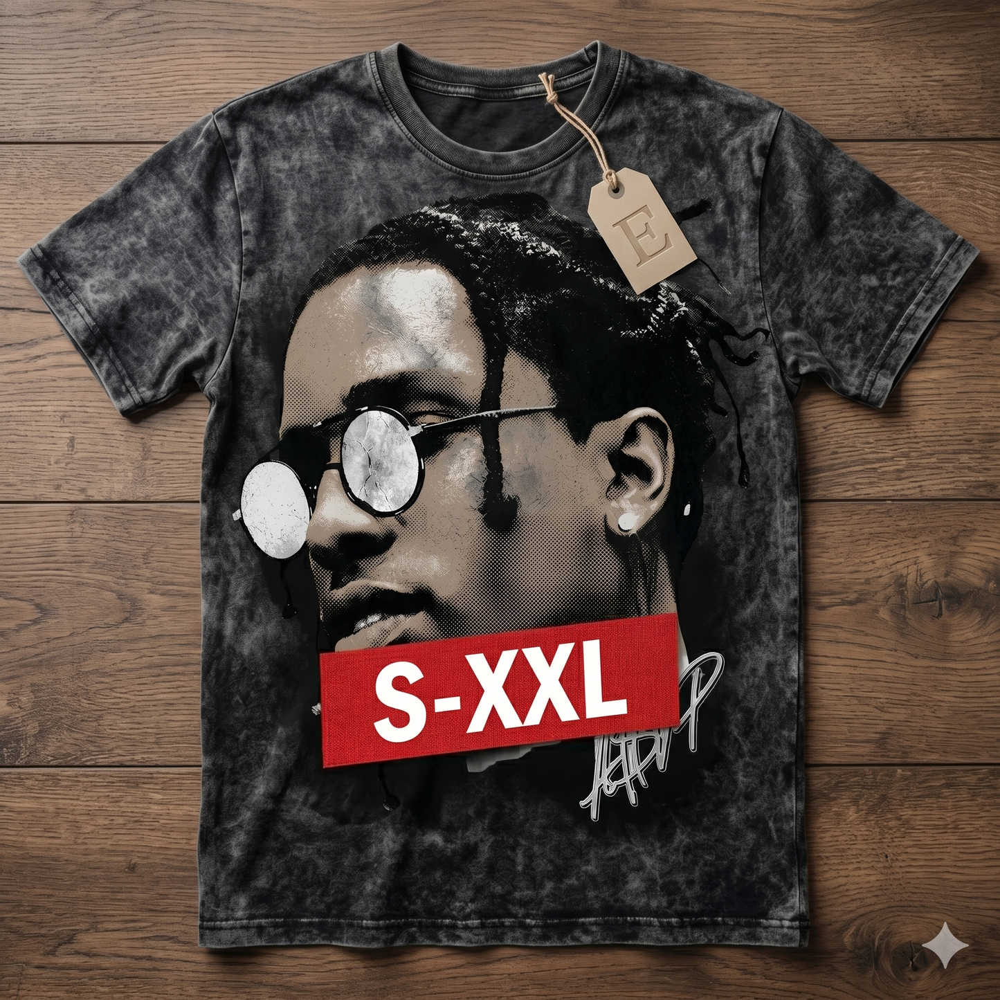 ASAP ROCKY BIG FACE Jumbo Print Acid Washed Vintage 90s Style Heavyweight T Shirt