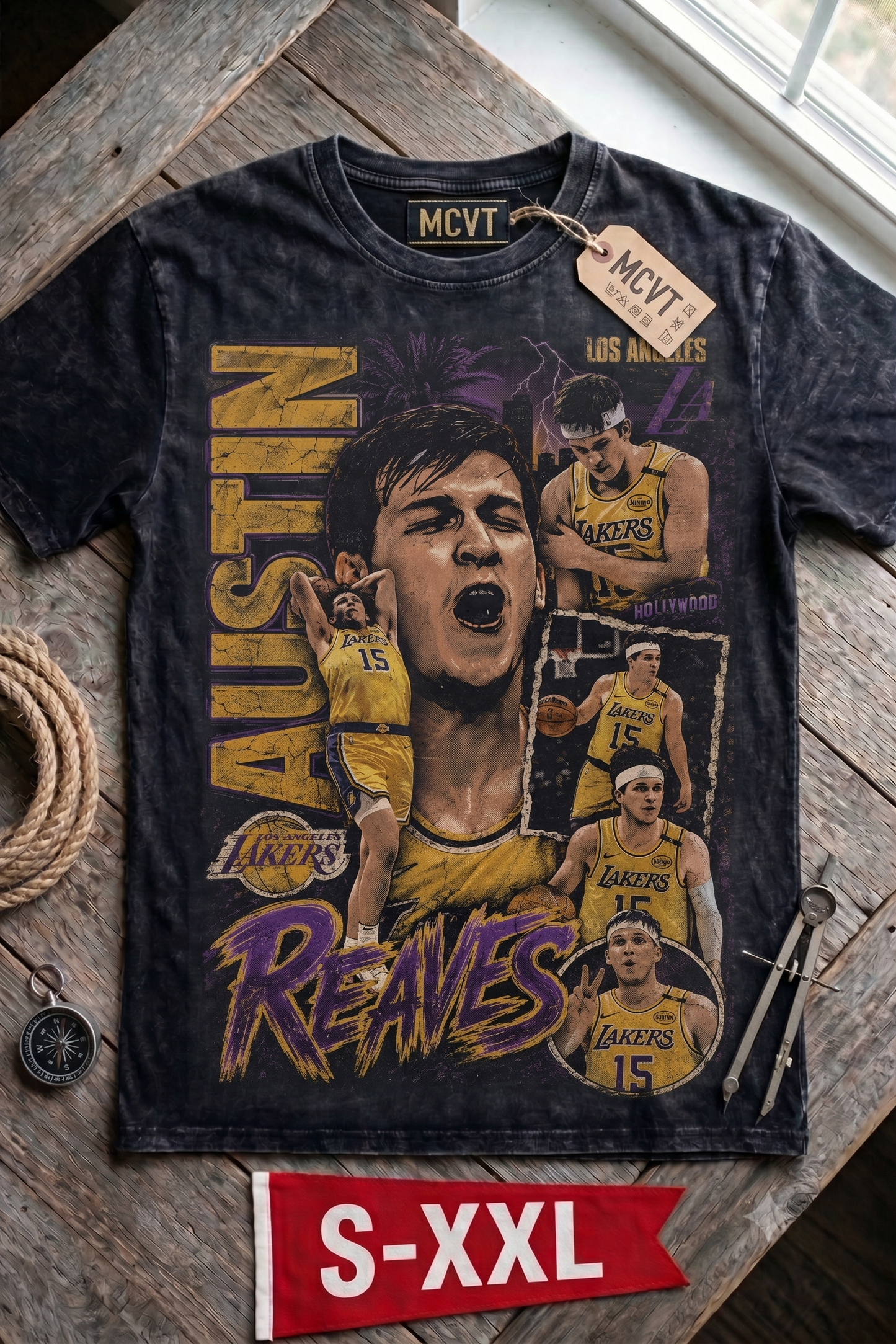 AUSTIN REAVES Jumbo Print Acid Washed Vintage 90s Style Heavyweight T-Shirt