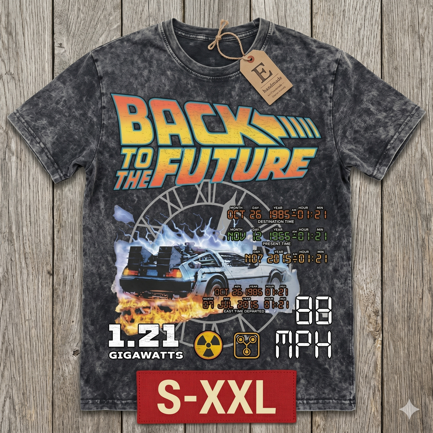 BACK TO THE FUTURE Jumbo Print Acid Washed Vintage 90s Style Heavyweight T Shirt