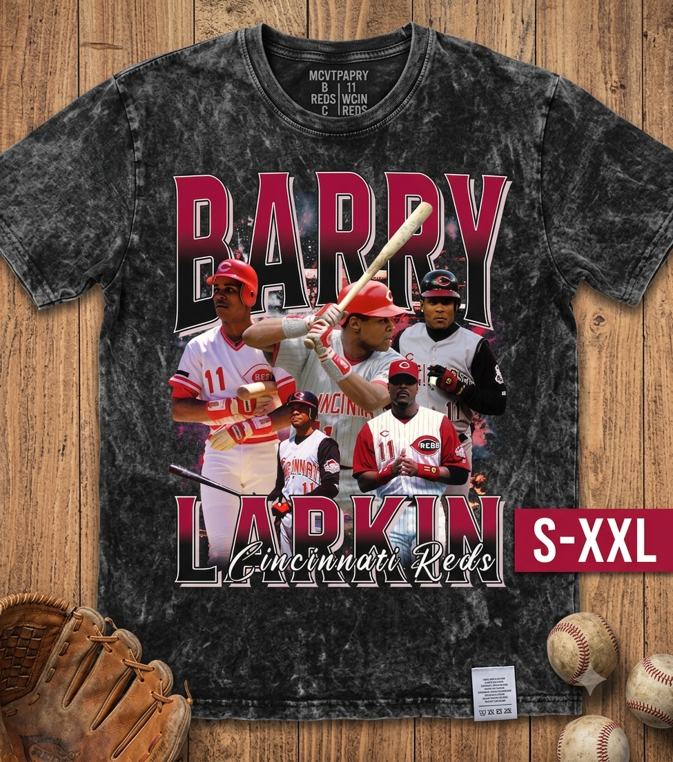 BARRY LARKIN Jumbo Print Acid Washed Vintage 90s Style Heavyweight T-Shirt