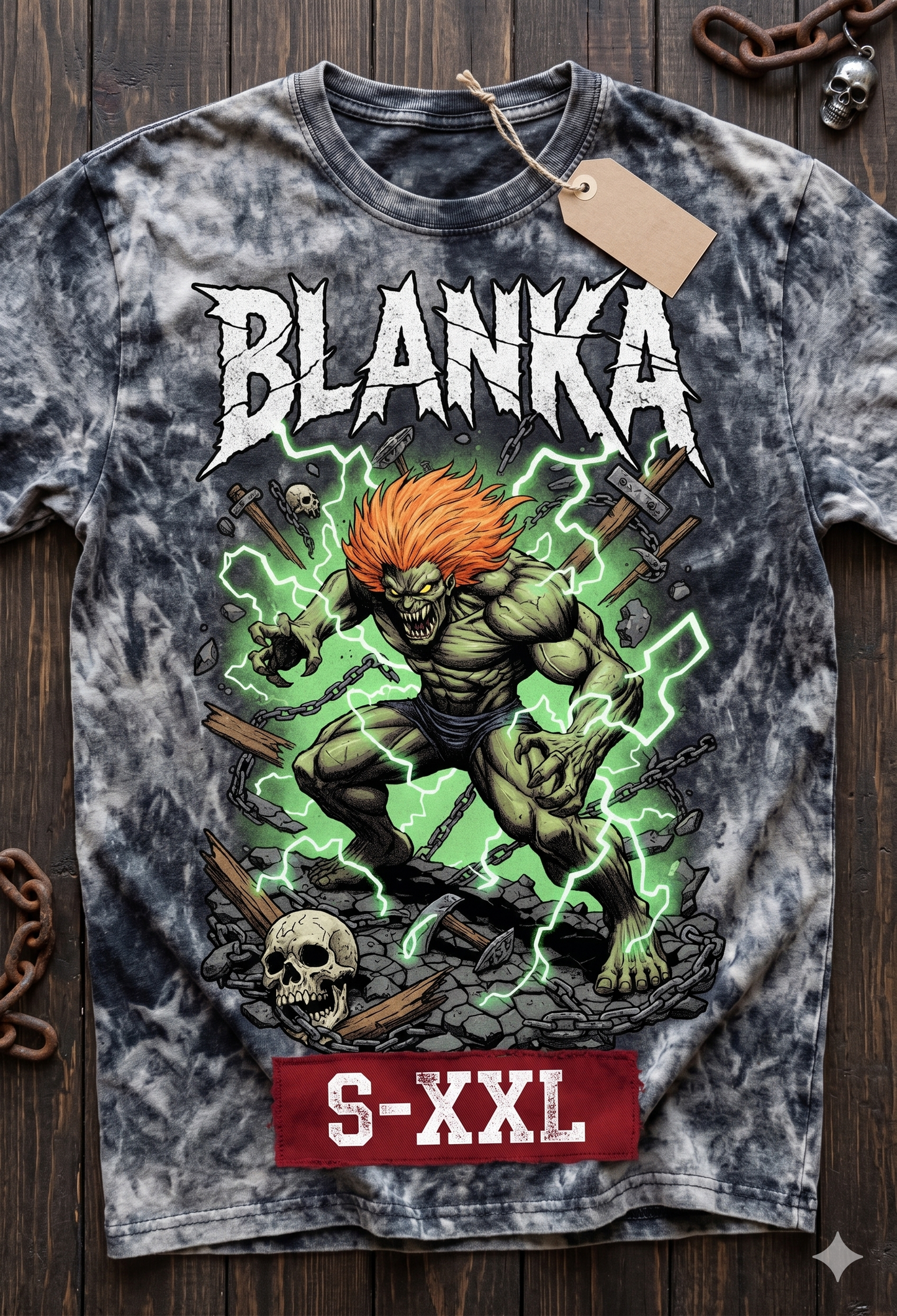 BLANKA Jumbo Print Acid Washed Vintage 90s Style Heavyweight T Shirt