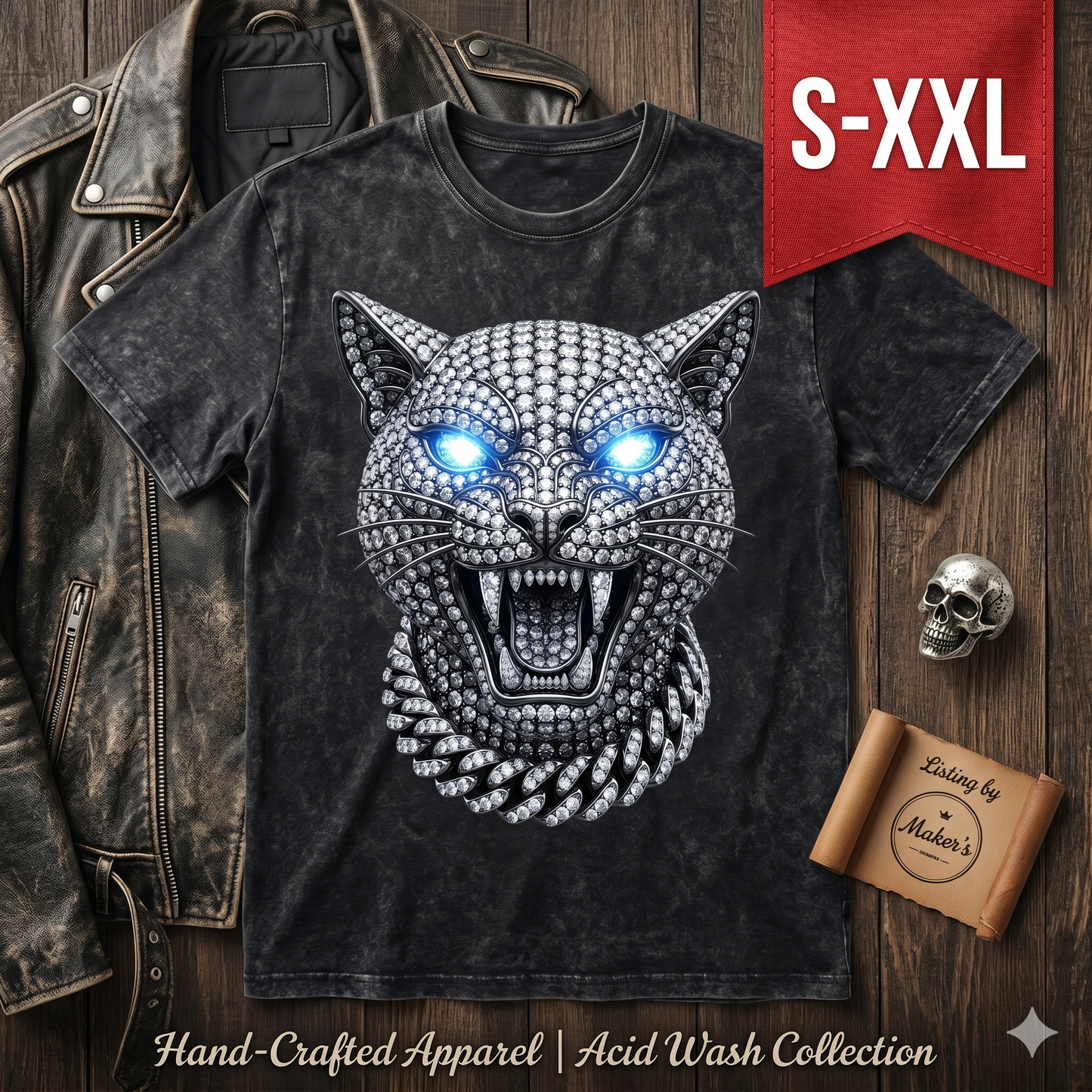 BLING CAT Jumbo Print Acid Washed Vintage 90s Style Heavyweight T Shirt