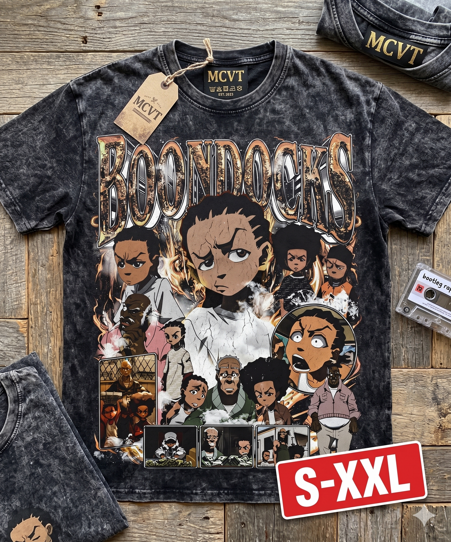 BOONDOCKS Jumbo Print Acid Washed Vintage 90s Style Heavyweight T-Shirt