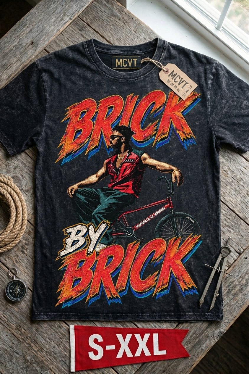 BRICK BY BRICK LEGENDARY EDITION Jumbo Print Acid Washed Vintage 90s Style Heavyweight T-Shirt