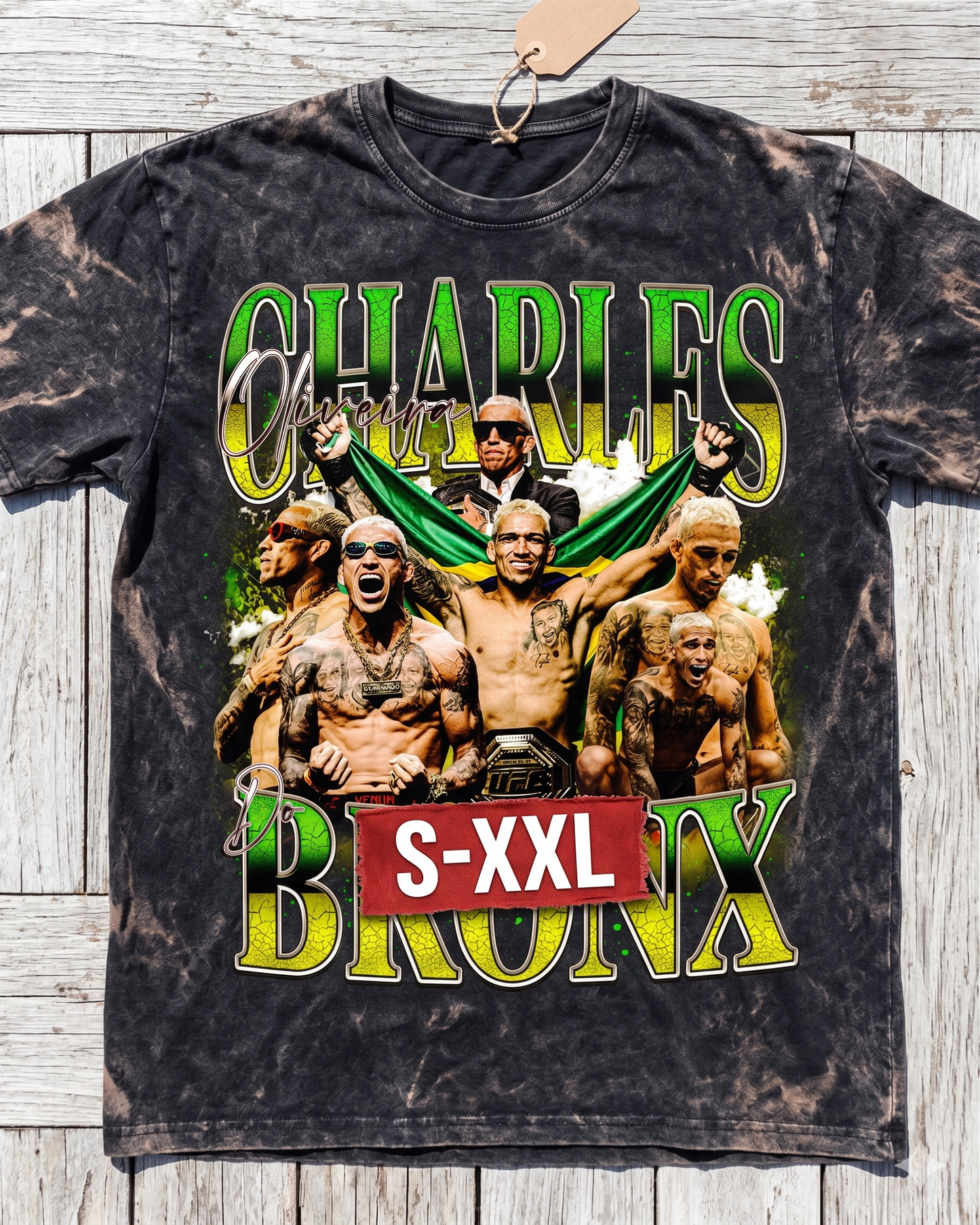 DA BRONX Jumbo Print Acid Washed Vintage 90s Style Heavyweight T-Shirt