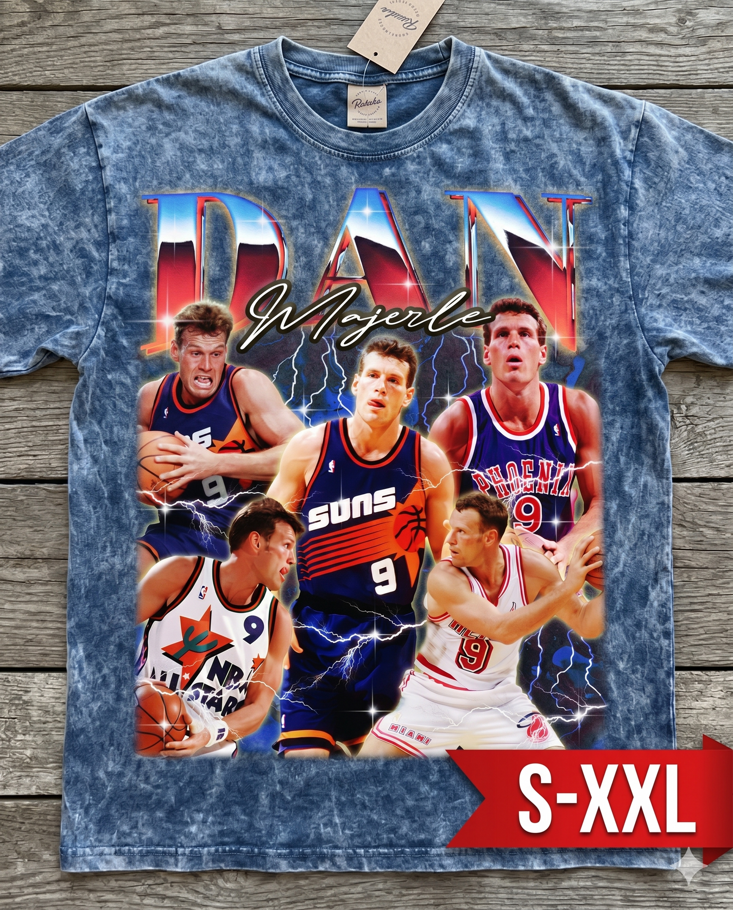DAN MARJELE Jumbo Print Acid Washed Vintage 90s Style Heavyweight T-Shirt