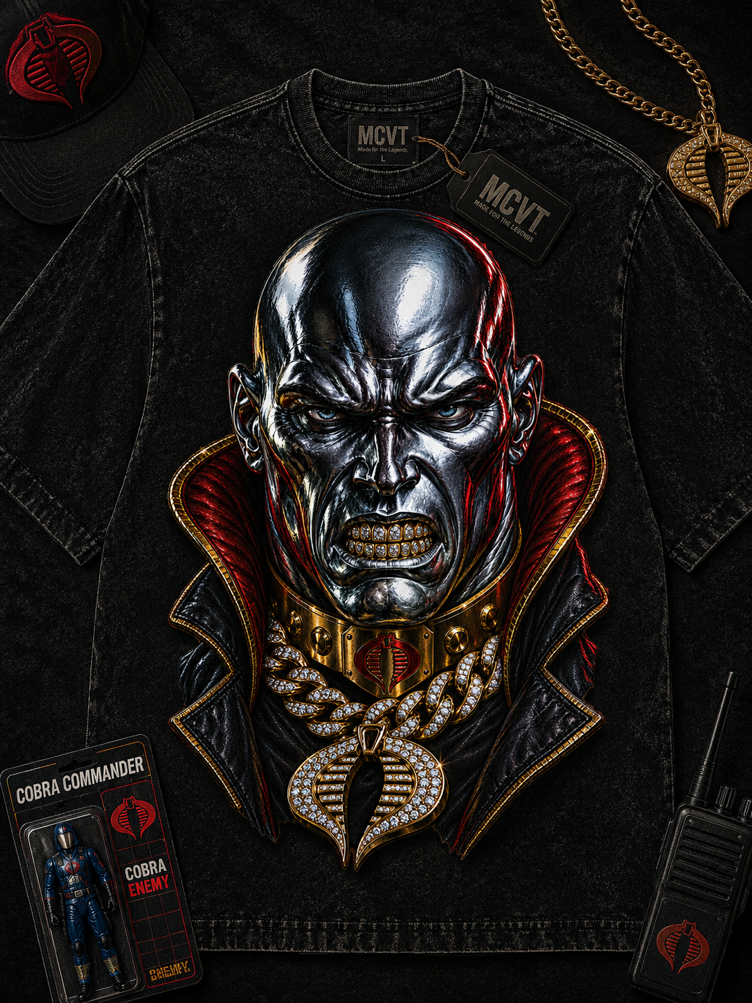 DESTRO BIG HEAD with Grill Jumbo Print Acid Washed Vintage 90s Style Heavyweight T-Shirt