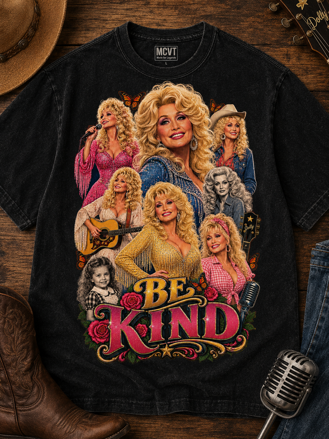 DOLLY PARTON Jumbo Print Acid Washed Vintage 90s Style Heavyweight T-Shirt