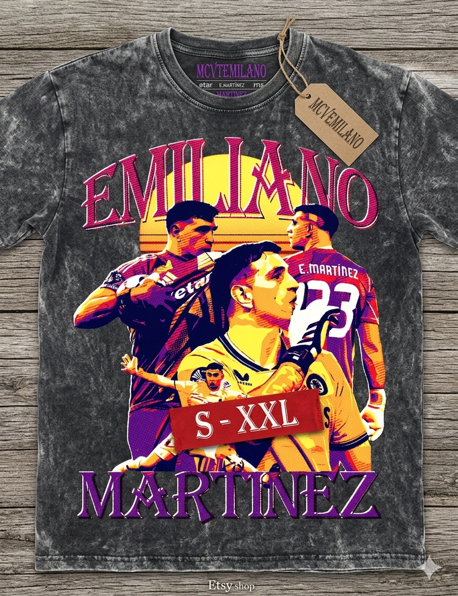 EMILIANO MARTINEZ Jumbo Print Acid Washed Vintage 90s Style Heavyweight T-Shirt