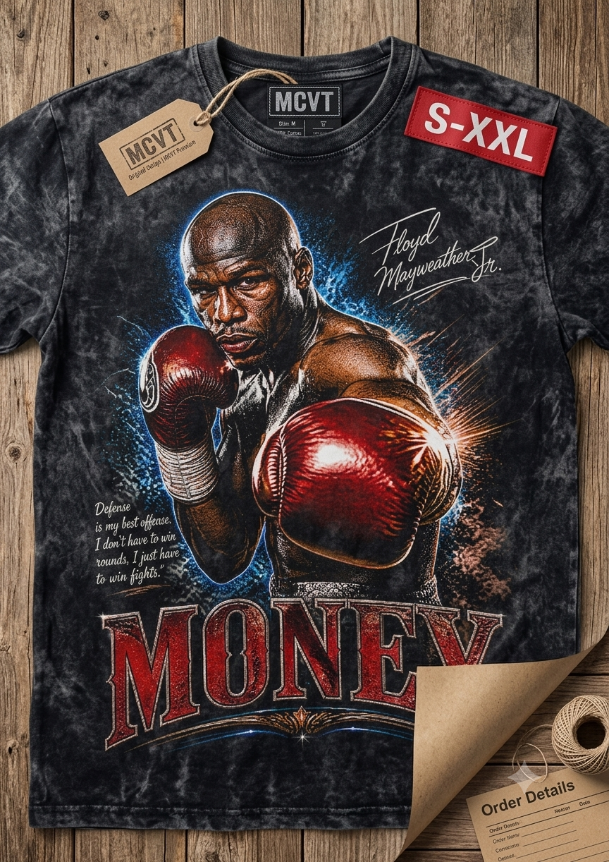 FLOYD MAYWEATHER Jumbo Print Acid Washed Vintage 90s Style Heavyweight T-Shirt