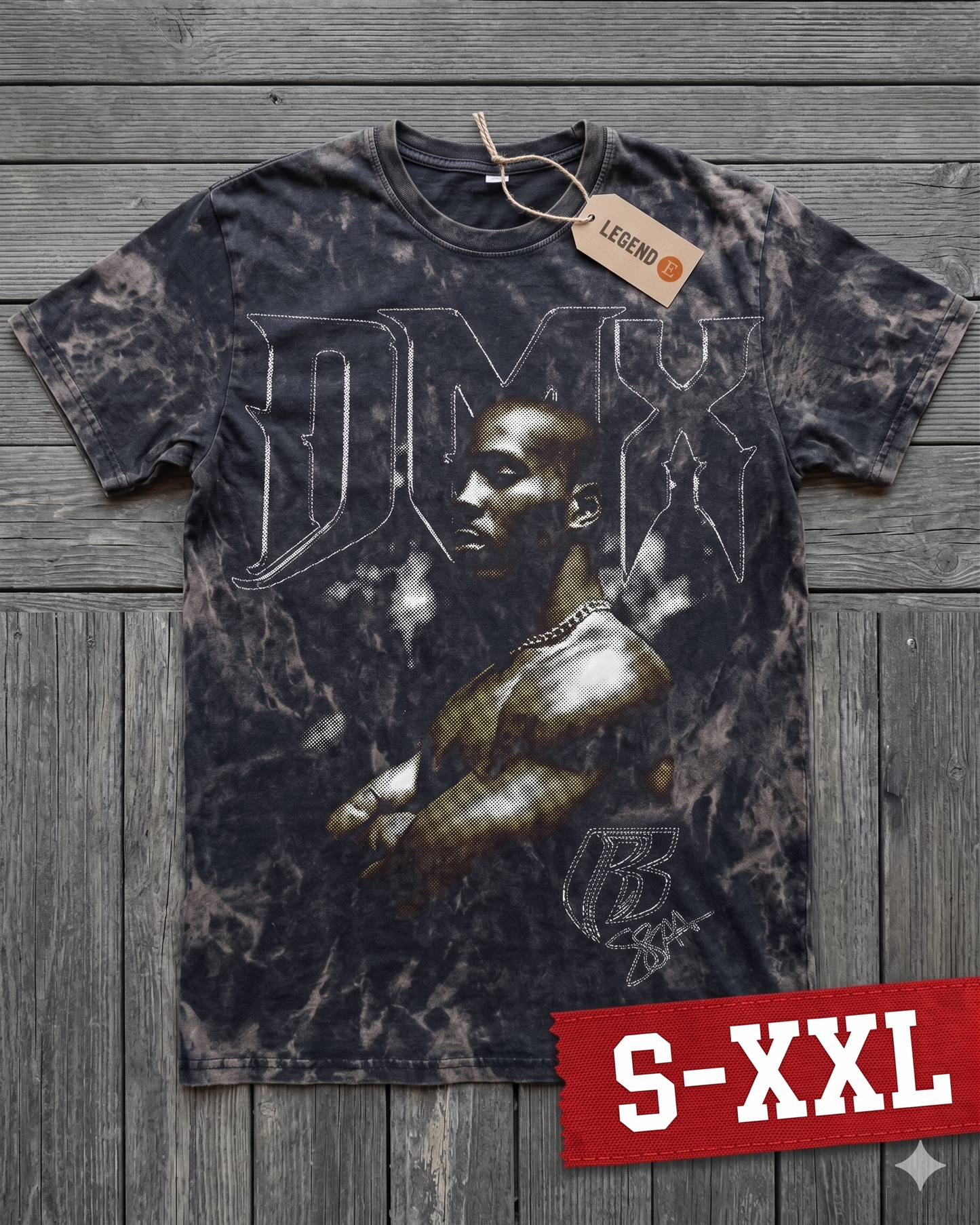 DMX Jumbo Print Acid Washed Vintage 90s Style Heavyweight T Shirt