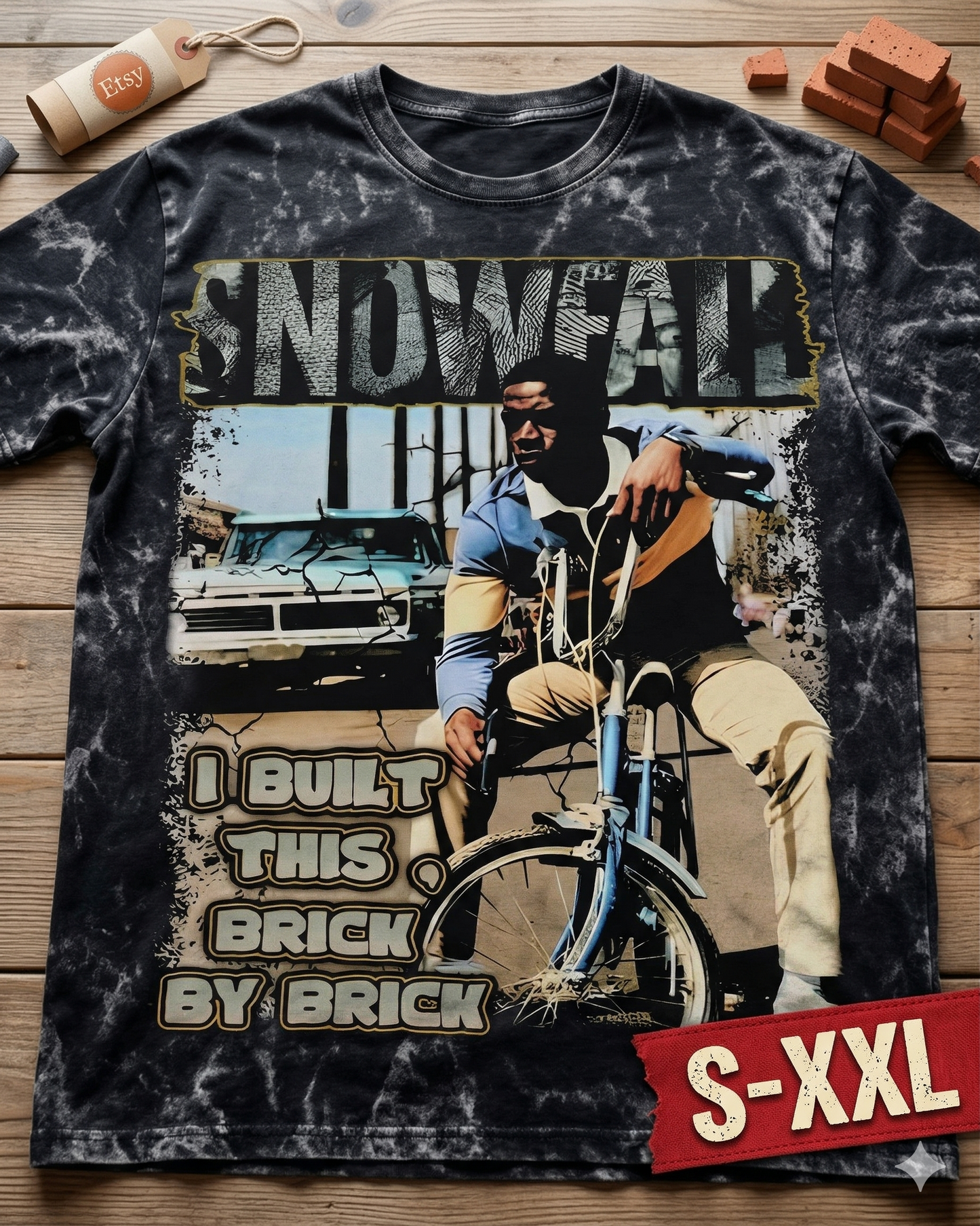 SNOWFALL Jumbo Print Acid Washed Vintage 90s Style Heavyweight T Shirt