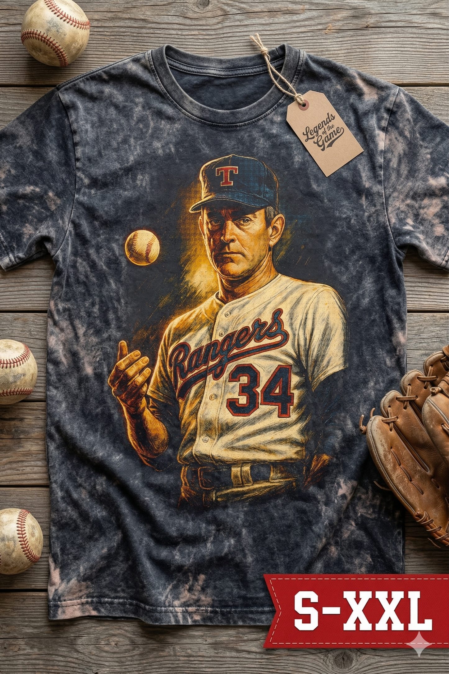 NOLAN RYAN Jumbo Print Acid Washed Vintage 90s Style Heavyweight T Shirt