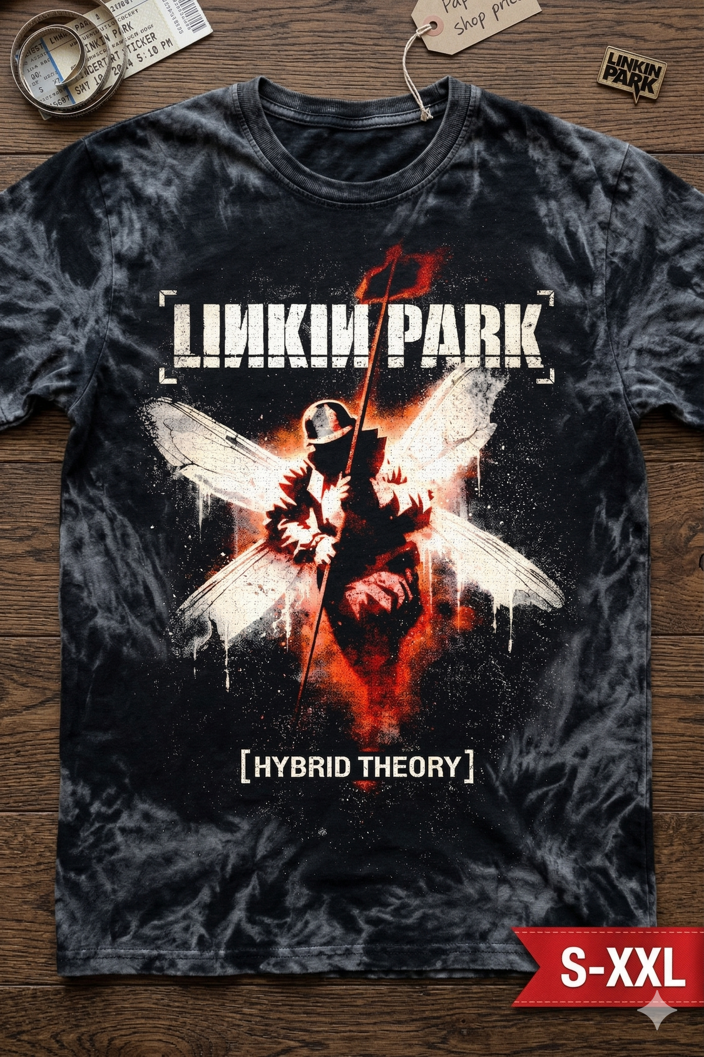 LINKIN PARK Jumbo Print Acid Washed Vintage 90s Style Heavyweight T Shirt