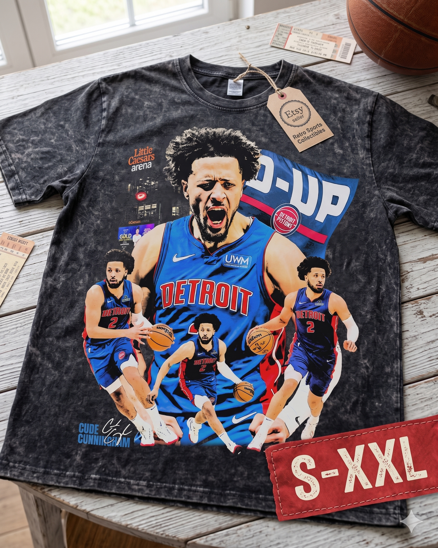 CADE D UP Jumbo Print Acid Washed Vintage 90s Style Heavyweight T Shirt