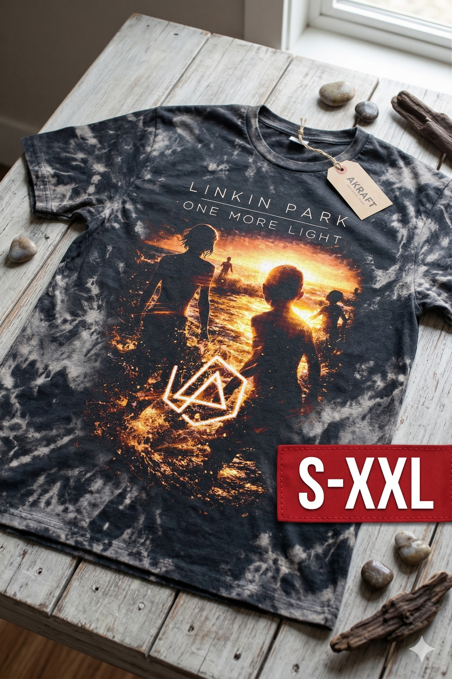 LINKIN PARK Jumbo Print Acid Washed Vintage 90s Style Heavyweight T Shirt