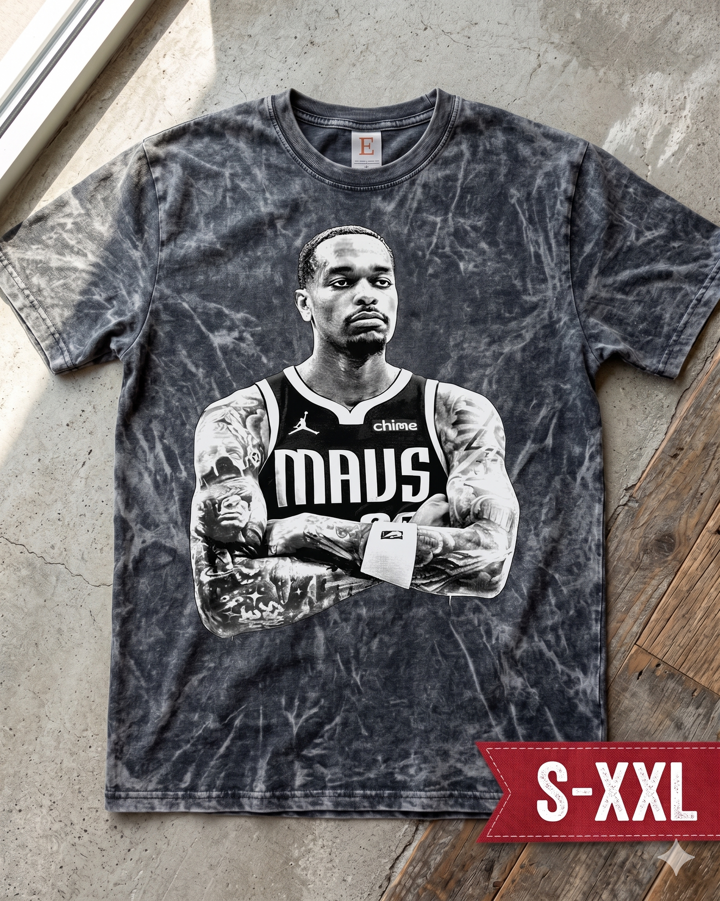 PJ WASHINGTON Jumbo Print Acid Washed Vintage 90s Style Heavyweight T Shirt