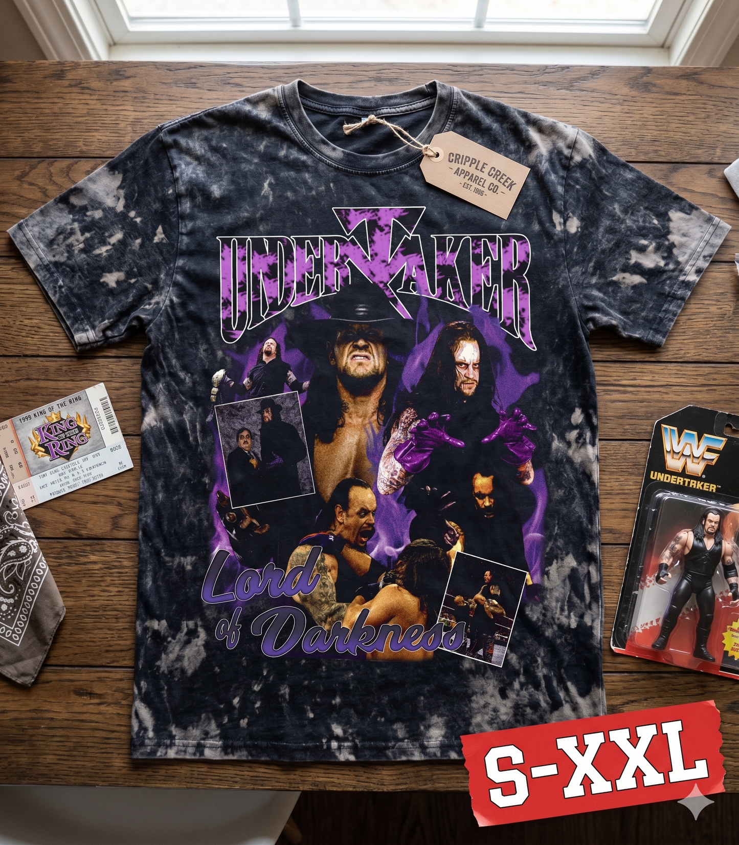 THE UNDERTAKER Jumbo Print Acid Washed Vintage 90s Style Heavyweight T Shirt