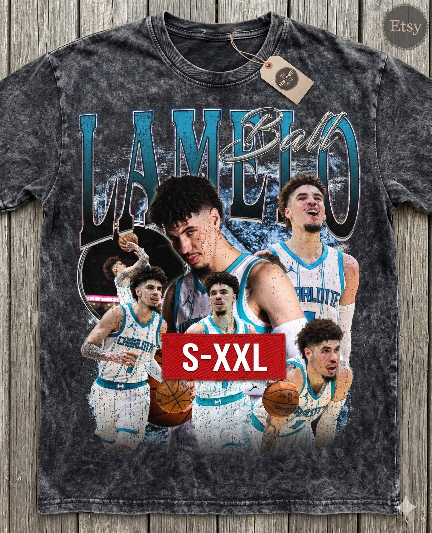LAMELO BALL Jumbo Print Acid Washed Vintage 90s Style Heavyweight T Shirt