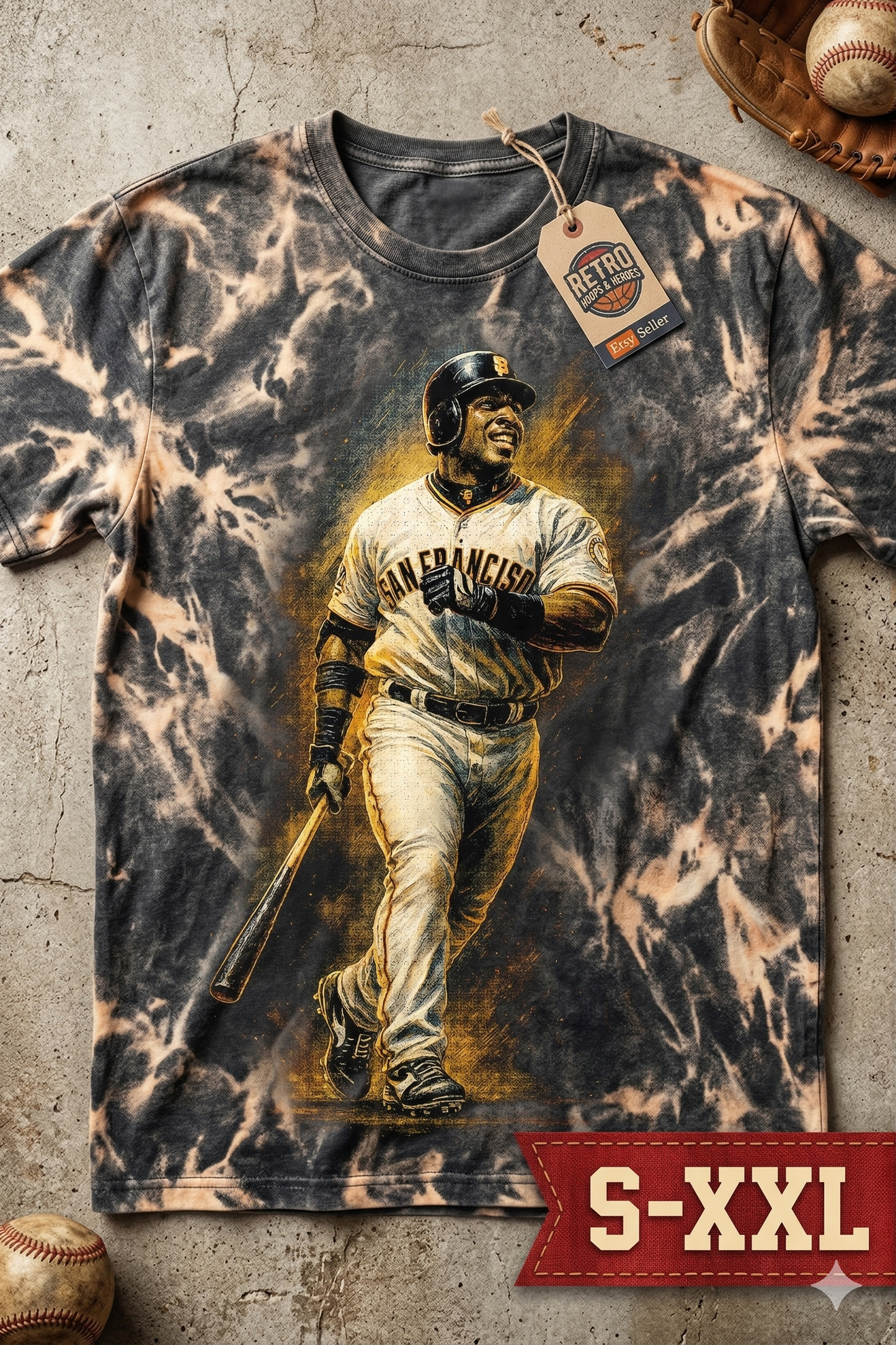BARRY BONDS Jumbo Print Acid Washed Vintage 90s Style Heavyweight T Shirt