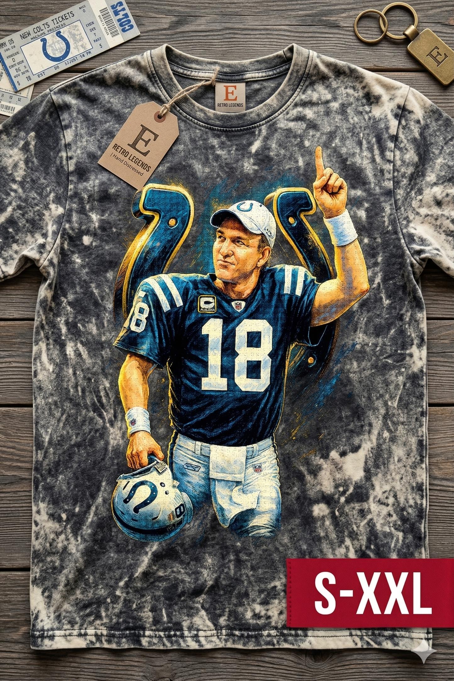 PEYTON MANNING Jumbo Print Acid Washed Vintage 90s Style Heavyweight T Shirt