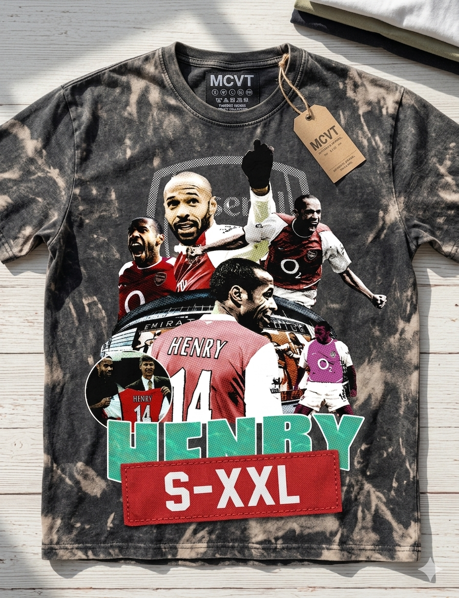 SOCCER LEGENDS HENRY Jumbo Print Acid Washed Vintage 90s Style Heavyweight T-Shirt