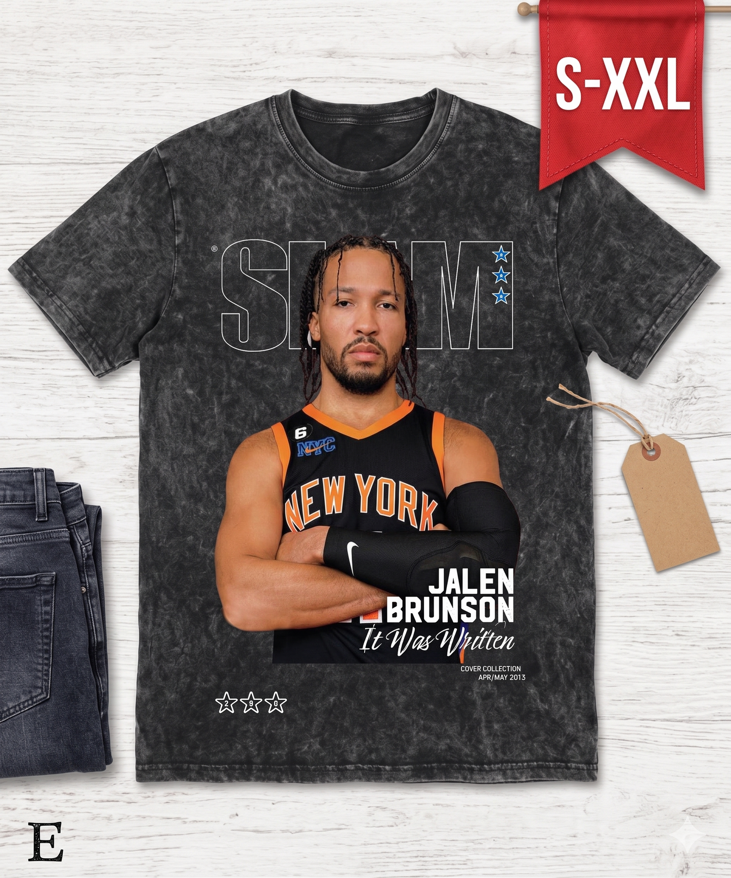 JALEN BRUNSON Jumbo Print Acid Washed Vintage 90s Style Heavyweight T-Shirt