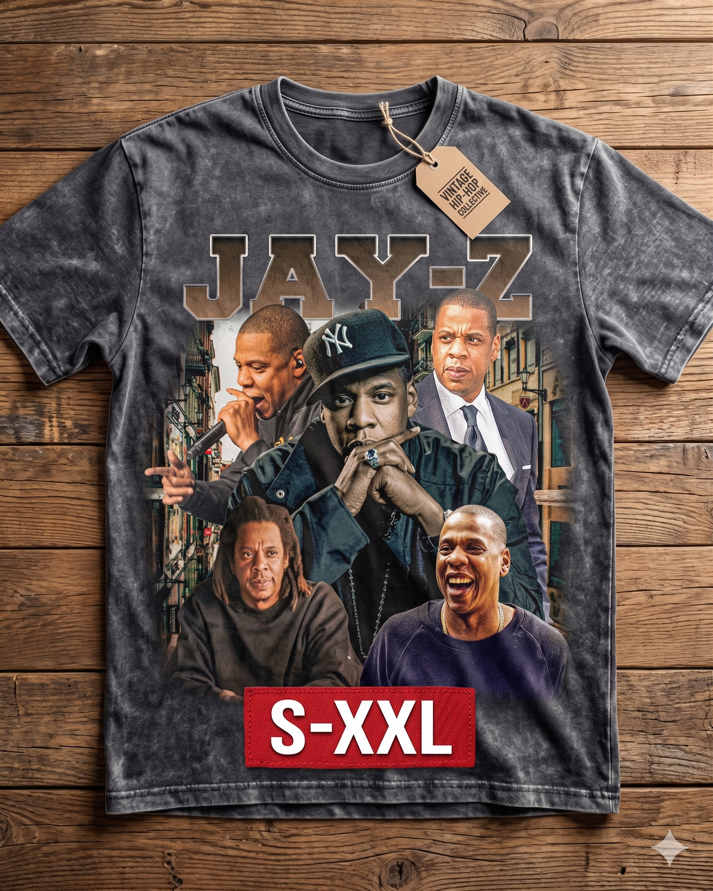 RAP LEGENDS Jumbo Print Acid Washed Vintage 90s Style Heavyweight T Shirt
