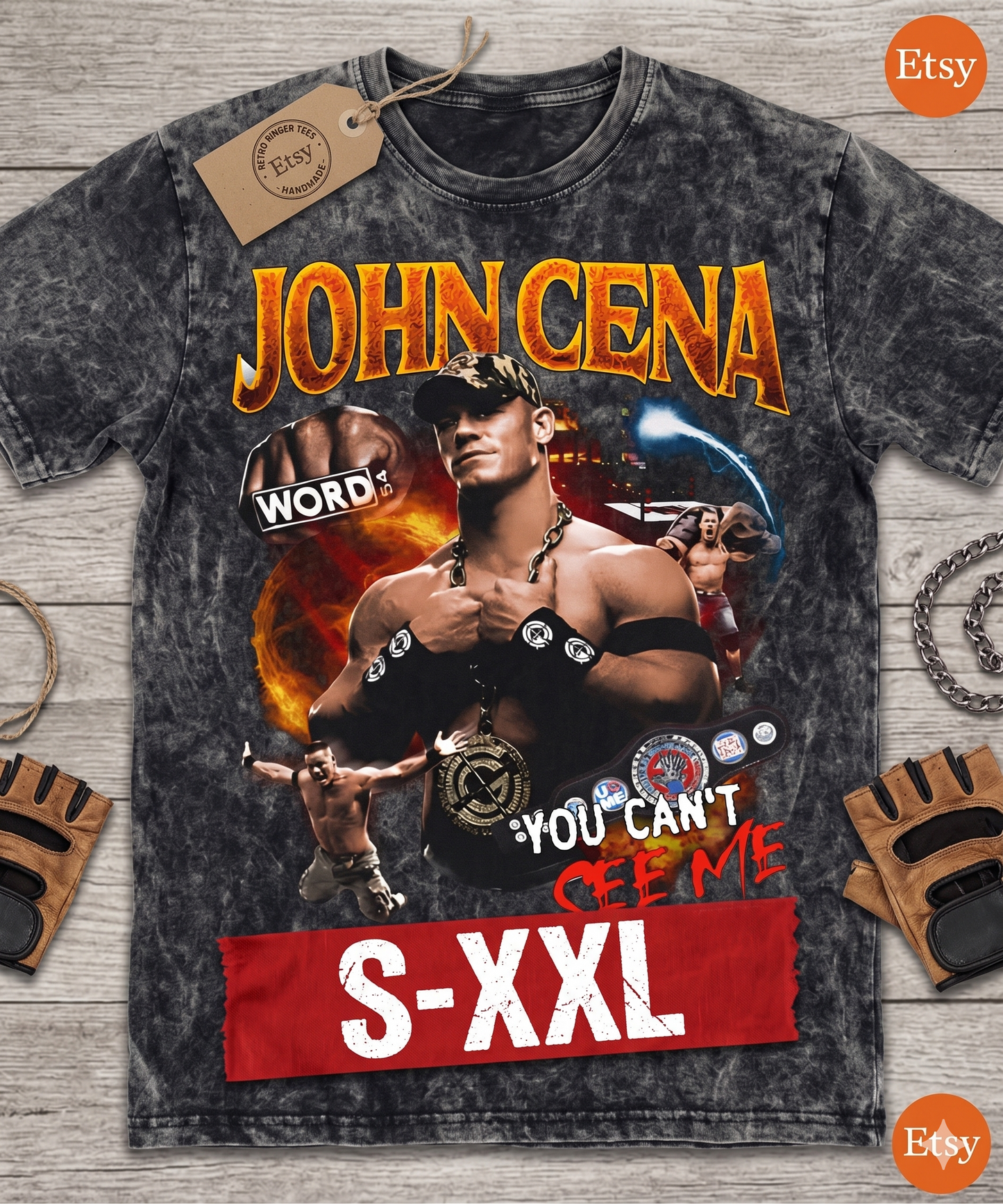 JOHN CENA Jumbo Print Acid Washed Vintage 90s Style Heavyweight T-Shirt