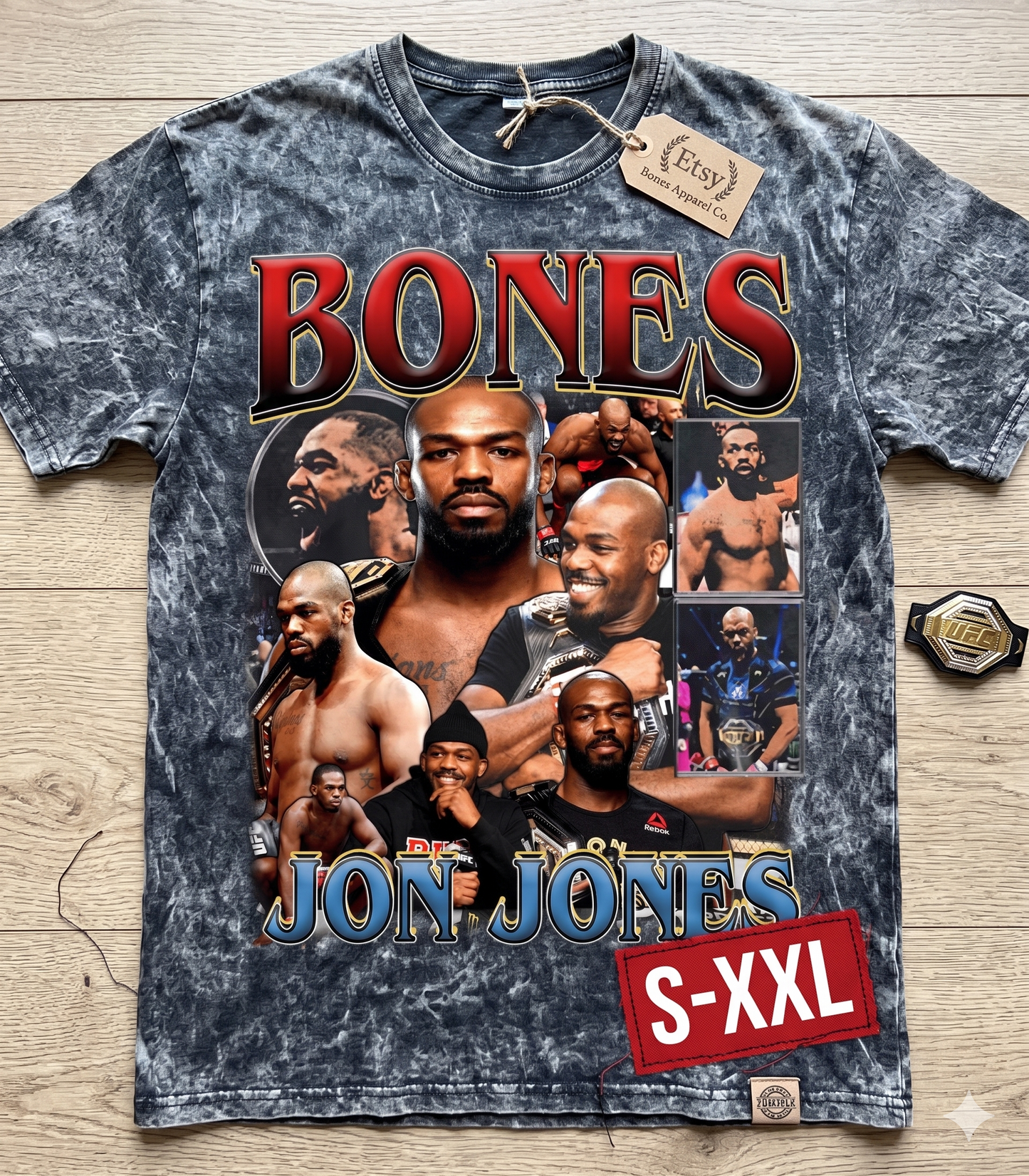 JON JONES Jumbo Print Acid Washed Vintage 90s Style Heavyweight T-Shirt