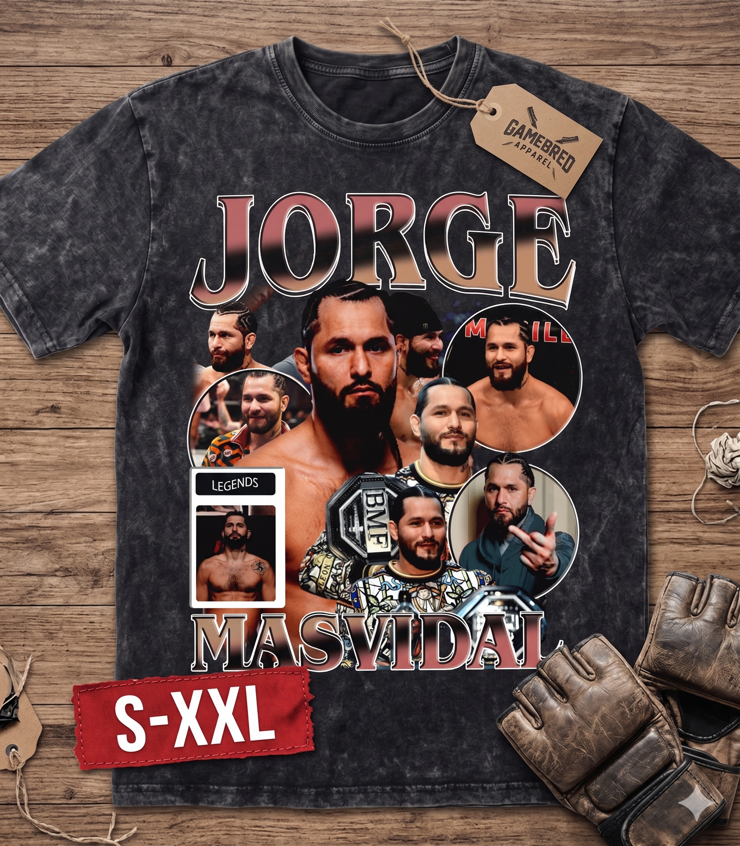 JORGE MASVIDAL Jumbo Print Acid Washed Vintage 90s Style Heavyweight T-Shirt