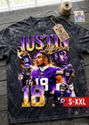 JUSTIN JEFFERSON Jumbo Print Acid Washed Vintage 90s Style Heavyweight T-Shirt