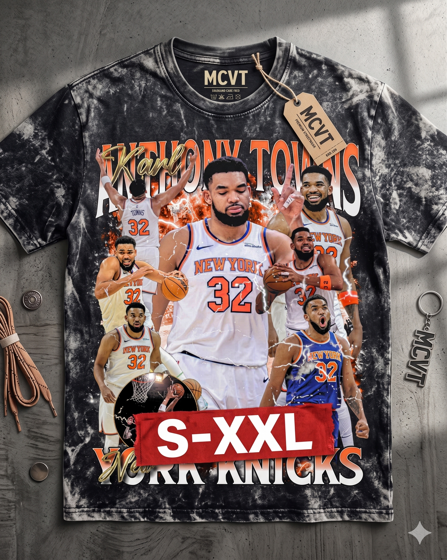 KARL ANTHONY TOWNS Jumbo Print Acid Washed Vintage 90s Style Heavyweight T-Shirt