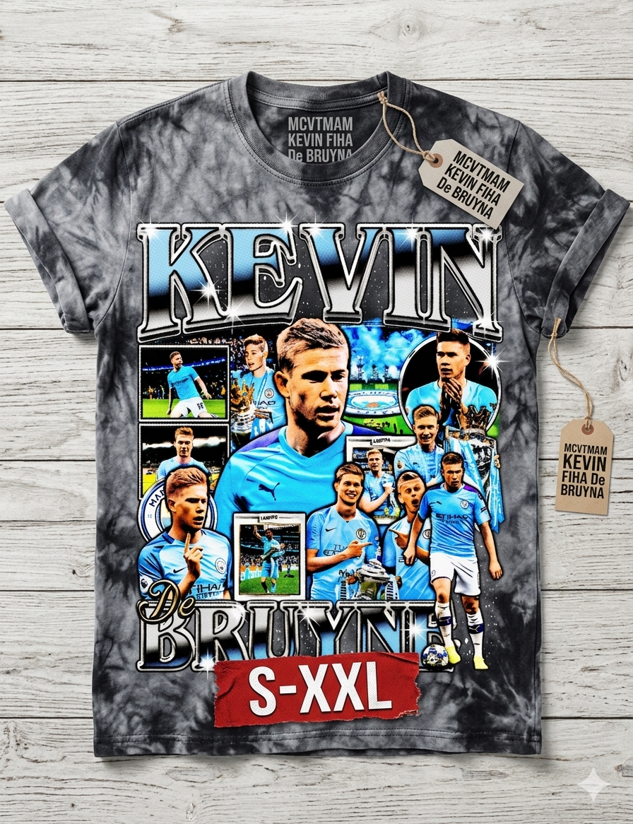 KEVIN DEBRUYNE Jumbo Print Acid Washed Vintage 90s Style Heavyweight T-Shirt
