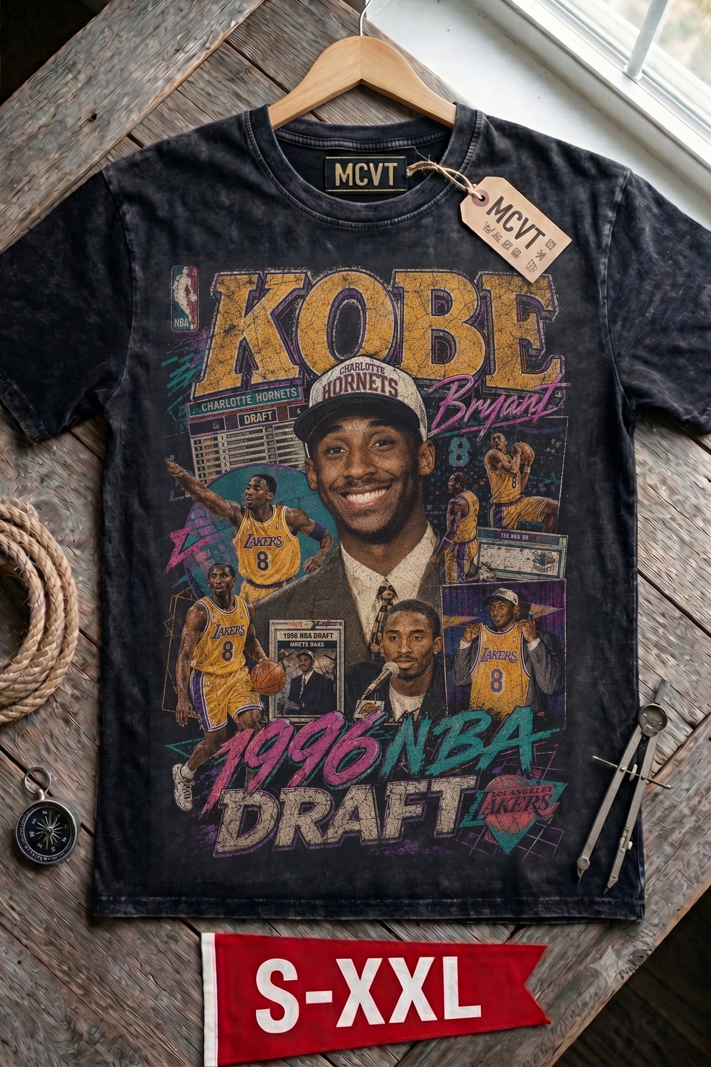 KOBE DRAFT DAY Jumbo Print Acid Washed Vintage 90s Style Heavyweight T-Shirt