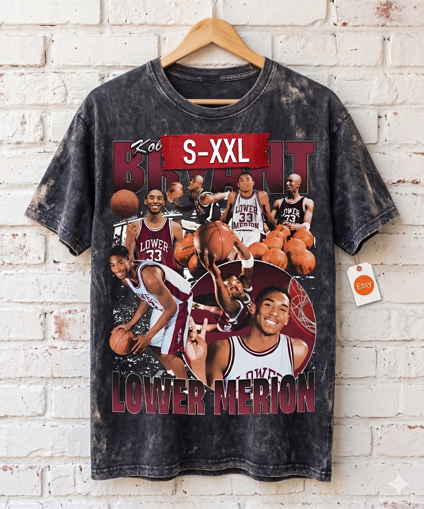 KOBE Jumbo Print Acid Washed Vintage 90s Style Heavyweight T-Shirt