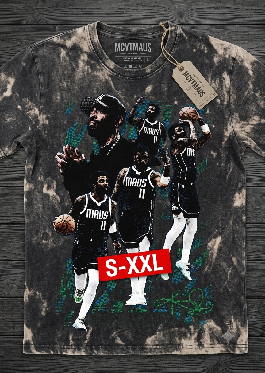 KYRIE IRVING Jumbo Print Acid Washed Vintage 90s Style Heavyweight T-Shirt