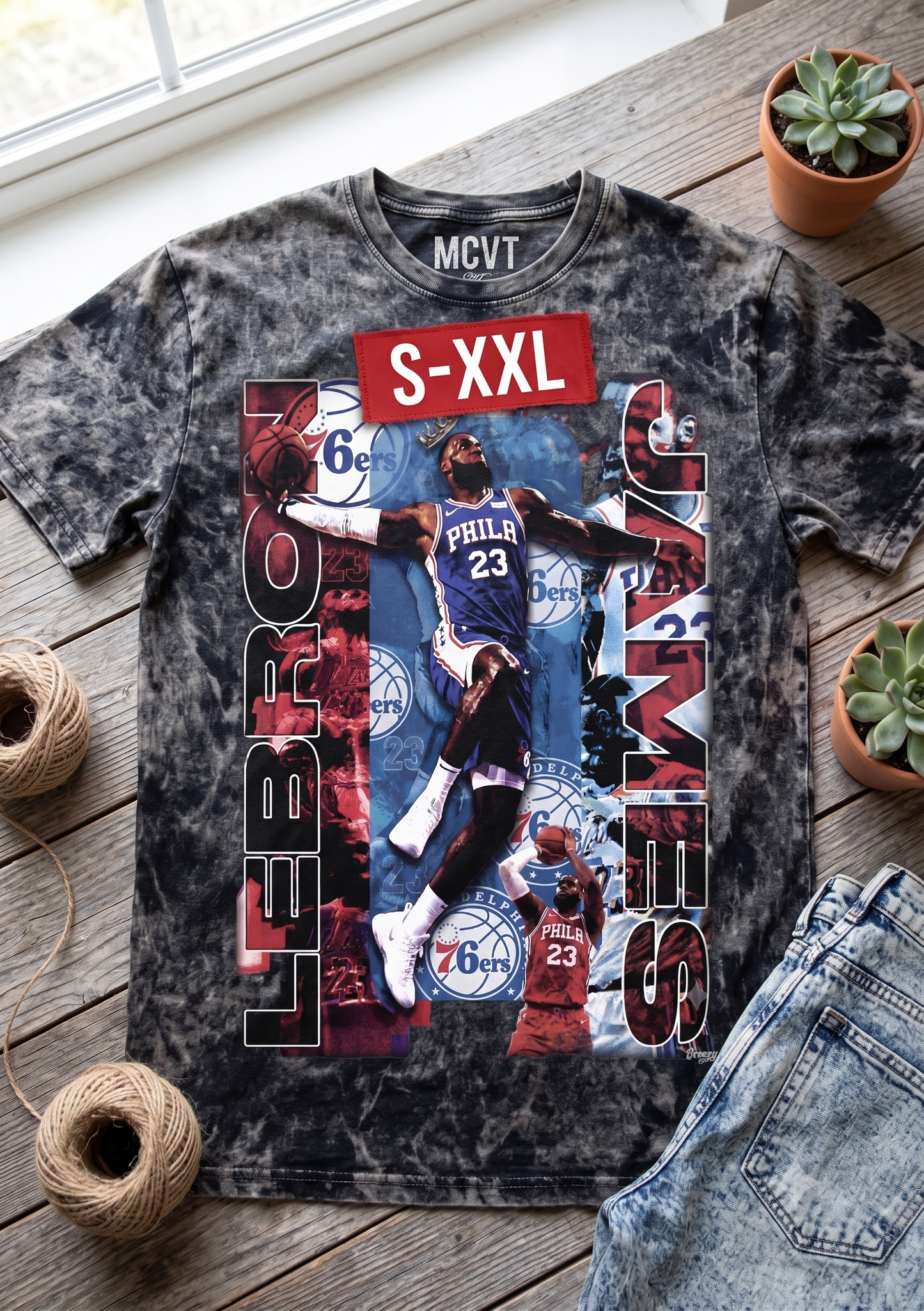 LEBRON JAMES Jumbo Print Acid Washed Vintage 90s Style Heavyweight T-Shirt