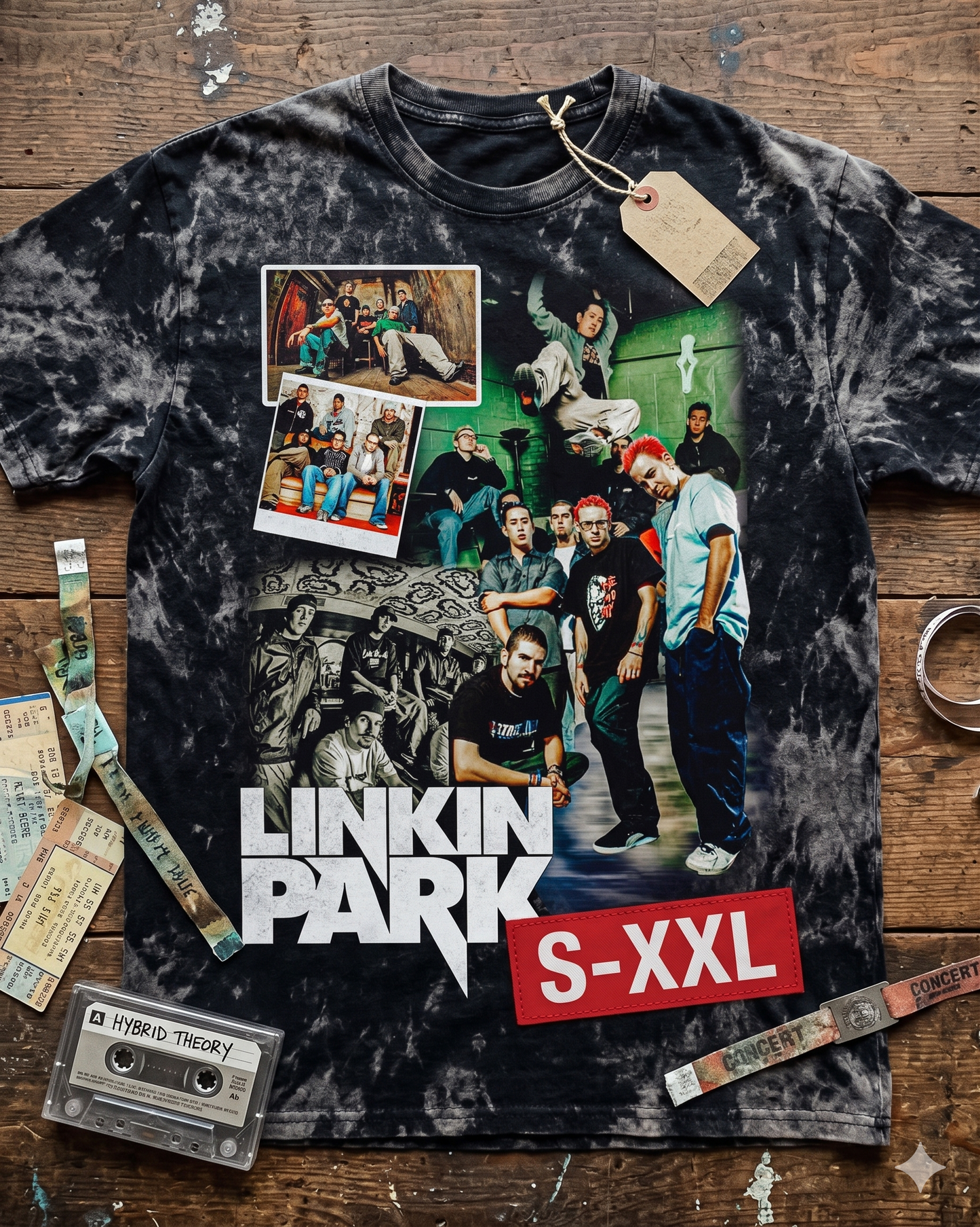 LINKIN PARK Jumbo Print Acid Washed Vintage 90s Style Heavyweight T Shirt