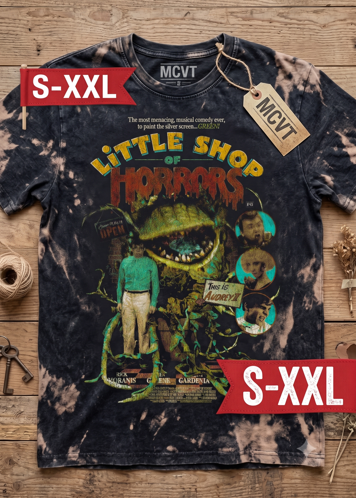 LITTLE SHOP Jumbo Print Acid Washed Vintage 90s Style Heavyweight T-Shirt