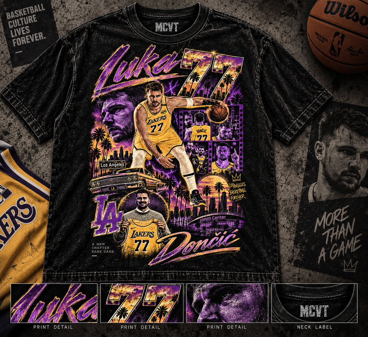 LUKA DONCIC ICONIC SERIES Jumbo Print Acid Washed Vintage 90s Style Heavyweight T-Shirt