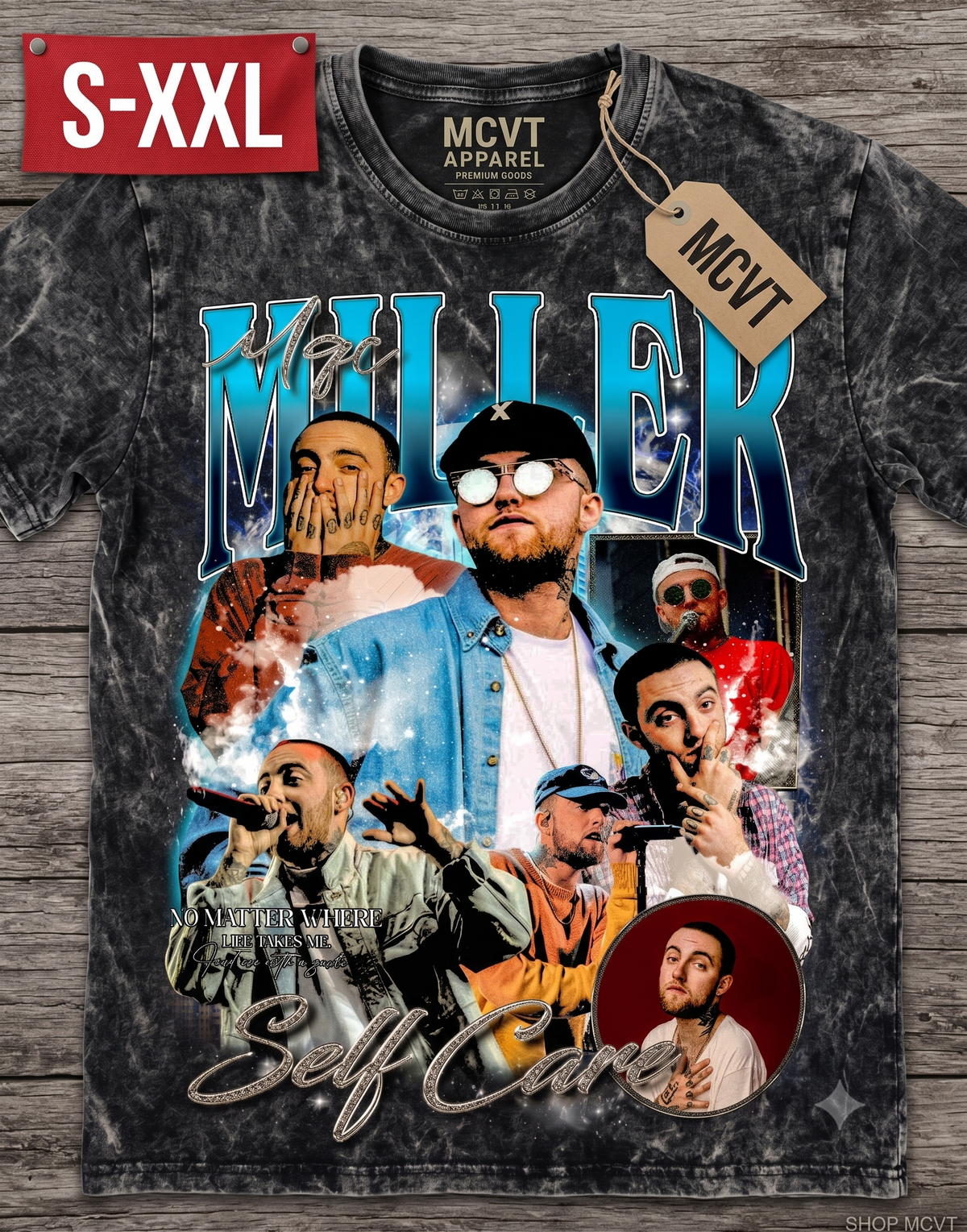 ICONS SERIES MAC Jumbo Print Acid Washed Vintage 90s Style Heavyweight T-Shirt
