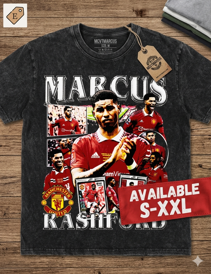 MARCUS RASHFORD Jumbo Print Acid Washed Vintage 90s Style Heavyweight T-Shirt