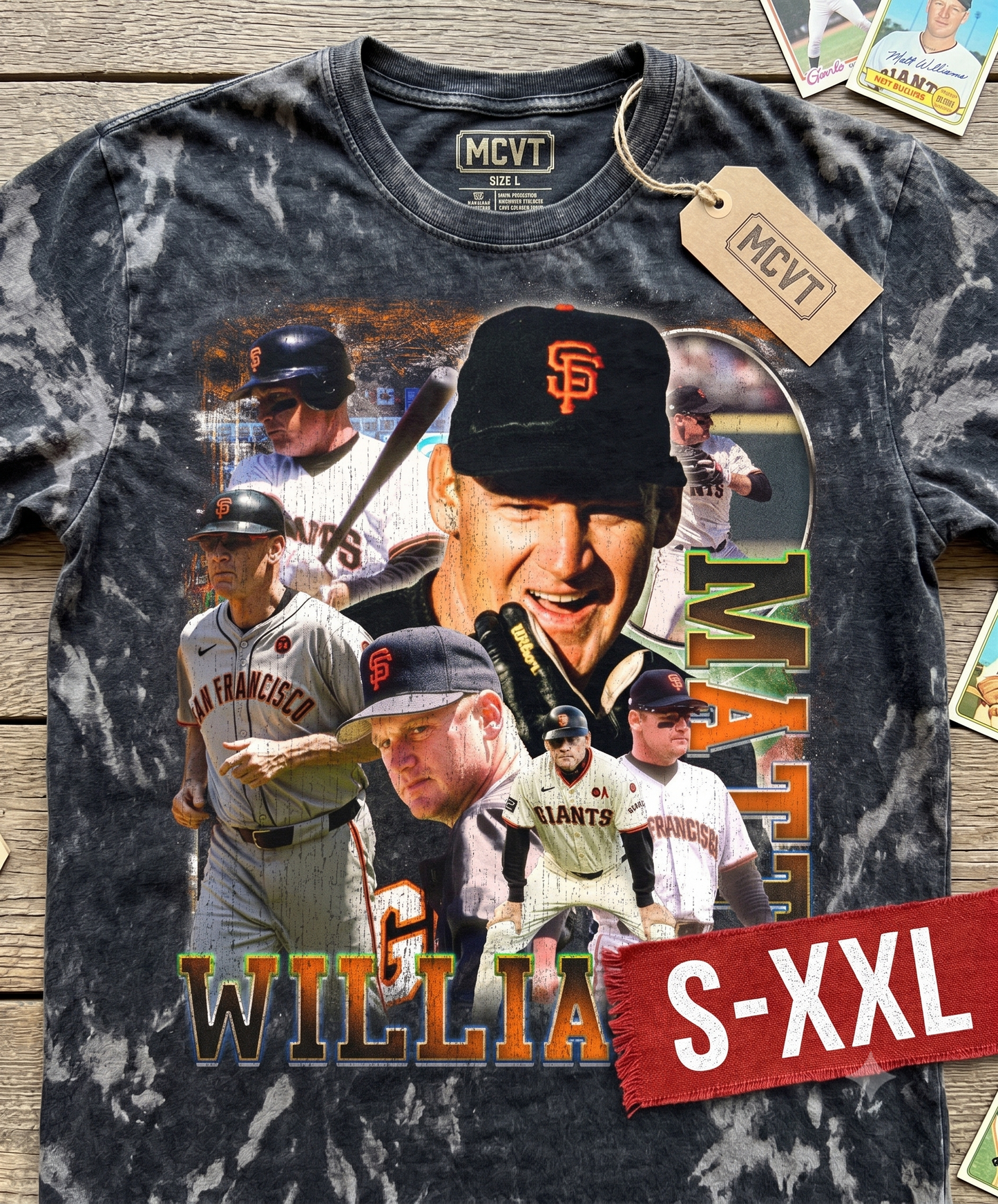 MATT WILLIAMS Jumbo Print Acid Washed Vintage 90s Style Heavyweight T-Shirt